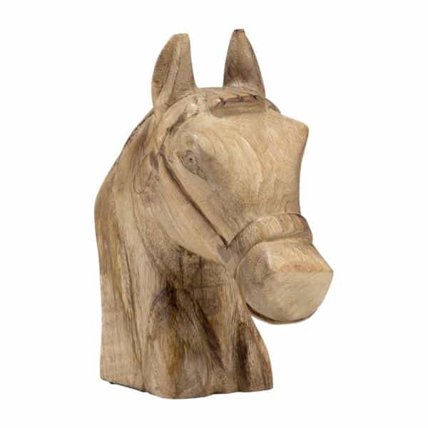 Escultura Decorativa Cabeza De Caballo En Madera Natural