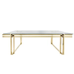 Mesa De Centro Rectangular Con Base Dorada Y Cubierta De Vidrio