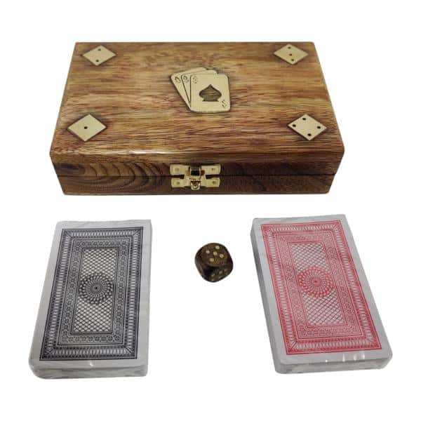 Caja De Cartas Y Dados De Madera