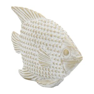 Escultura Decorativa De Pez En Acabado Blanco Envejecido