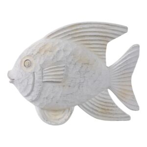 Figura De Pez De Resina Con Acabado Blanco Envejecido