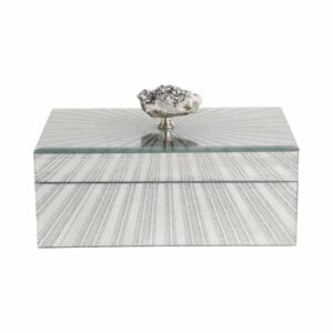 Caja De Vidrio Decorativa Con Tapa De Piedra Color Plata