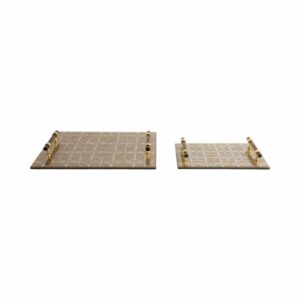 Bandejas De Vidrio Geométricas Color Dorado Set De 2