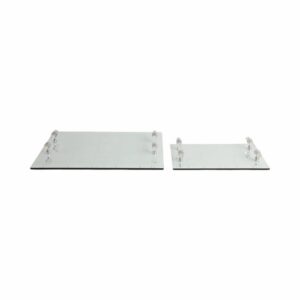 Bandejas De Vidrio Geométricas Color Plata Set De 2
