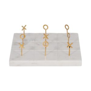 Juego Tic Tac Toe En Mármol Blanco Con Dorado