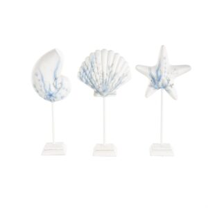 Esculturas Decorativas de Conchas y Estrella de Mar en Poliresina Blanca con Azul Set de 3