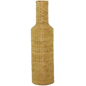Florero Decorativo de Piso Grande Tejido en Madera de Bambú Color Marrón