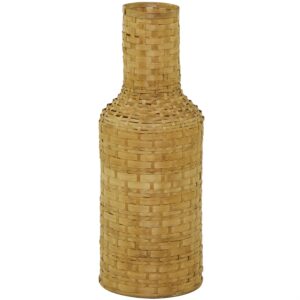 Florero Decorativo de Piso Mediano Tejido en Madera de Bambú Color Marrón