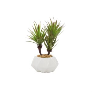 Planta Artificial con Agaves y Maceta de Cerámica Blanca