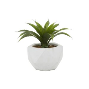 Planta Artificial de Agave con Follaje Verde y Maceta de Cerámica Blanca