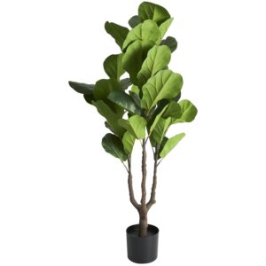Árbol Artificial Fiddle Leaf con Follaje Verde para Interior y Exterior y Maceta Negra