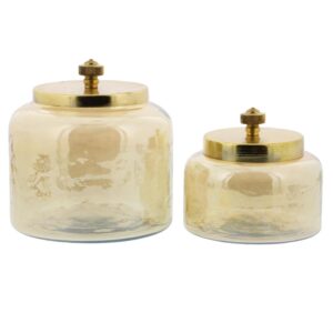 Frascos Decorativos De Vidrio Dorado Para Sala Con Tapas Metálicas Set De 2