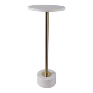 Mesa Lateral Redonda Con Base Dorada Y Mármol Blanco