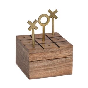 Juego De Mesa Tic Tac Toe En Madera Con Piezas Metálicas Doradas