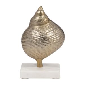 Escultura De Caracol Dorado Sobre Base De Mármol