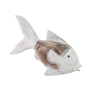Escultura De Pez Decorativo De Madera Blanco Envejecido