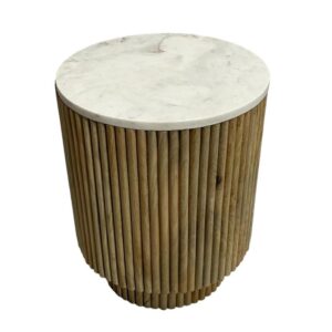 Mesa Lateral Redonda De Madera Con Cubierta De Mármol