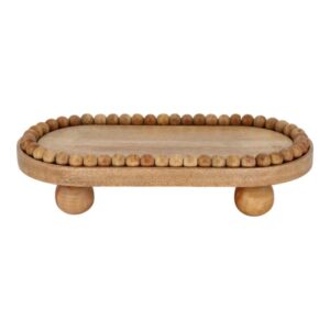 Charola Decorativa Ovalada De Madera Con Detalles De Esferas