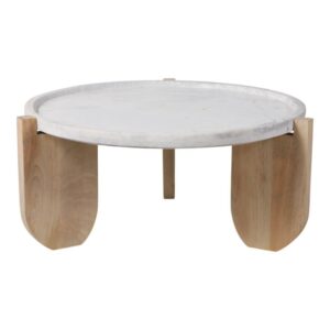 Mesa De Centro Redonda Con Cubierta De Mármol Y Base De Madera Clara