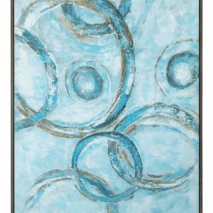 Cuadro abstracto en tonos azules con círculos entrelazados
