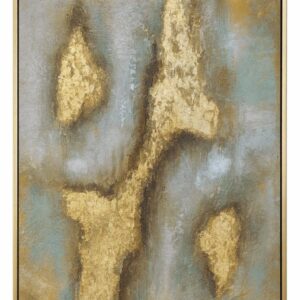 Cuadro abstracto en tonos dorados y verdes con textura artística