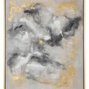 Cuadro abstracto en blanco, negro y dorado con relieve artístico