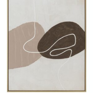 Cuadro abstracto en marrón y blanco con trazos lineales