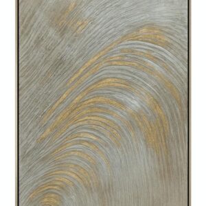 Cuadro abstracto gris con trazos curvos dorados