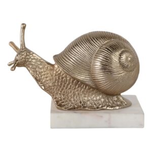 Escultura Decorativa Caracol Dorado Sobre Base De Mármol