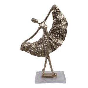 Escultura Bailarina En Metal Dorado Con Base Acrílica