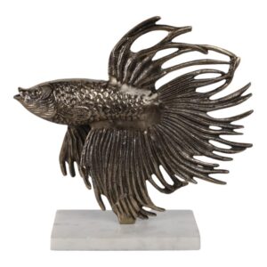 Escultura Pez Dorado Con Base De Mármol
