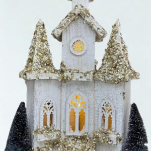 Casita navideña iglesia blanca con luz LED