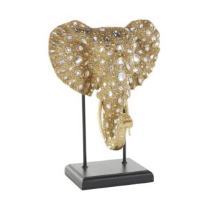 Escultura decorativa cabeza de elefante dorado con incrustaciones brillantes
