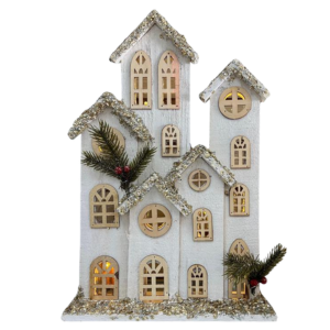 Casitas navideñas blancas con luz LED