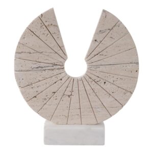 Escultura De Círculo Abierto De Travertino Sobre Base De Mármol