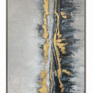 Cuadro abstracto gris azul con detalles dorados vertical