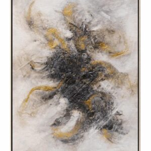 Cuadro abstracto gris con acentos dorados contemporáneo