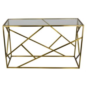 Consola Dorada Con Cubierta De Vidrio Y Diseño Geométrico