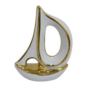 Escultura De Velero Blanco Y Dorado Decorativa