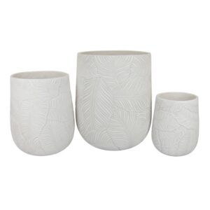 Macetas Blancas Texturizadas Con Diseño De Hojas Set De 3