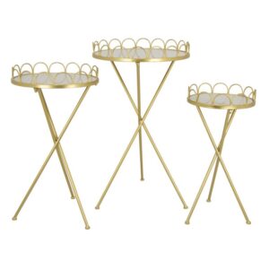 Mesas Pedestales Dorados Con Charola Blanca Set De 3