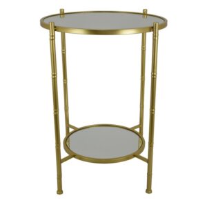 Mesa Auxiliar Redonda Dorada Con Doble Nivel Y Espejo