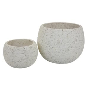 Macetas Redondas Jaspeadas Blanco Y Gris Set De 2