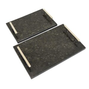 Charolas De Mármol Negro Con Asas Metálicas Set De 2