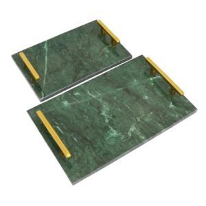 Charolas De Mármol Verde Con Asas Doradas Set De 2