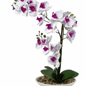 Orquídea artificial blanca en base de cerámica