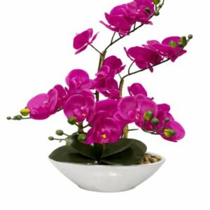 Arreglo de orquídea artificial fucsia en base cerámica