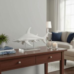 Tiburón decorativo blanco con base acrílica