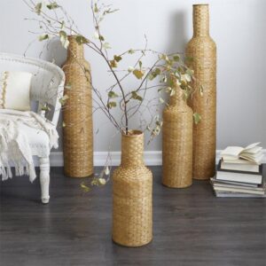 Florero de piso tejido en bambú natural mediano