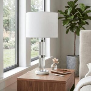 Lámpara de mesa Smythe de cristal con base escultural blanca
